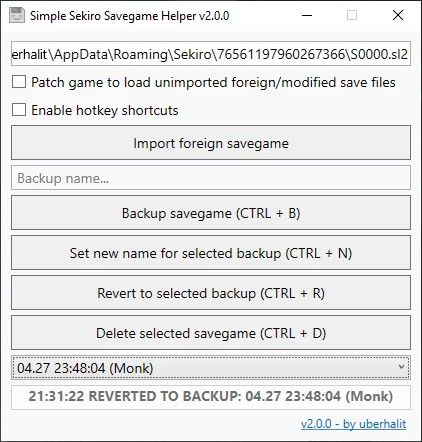 简单只狼存档助手（Simple Sekiro Savegame Helper）