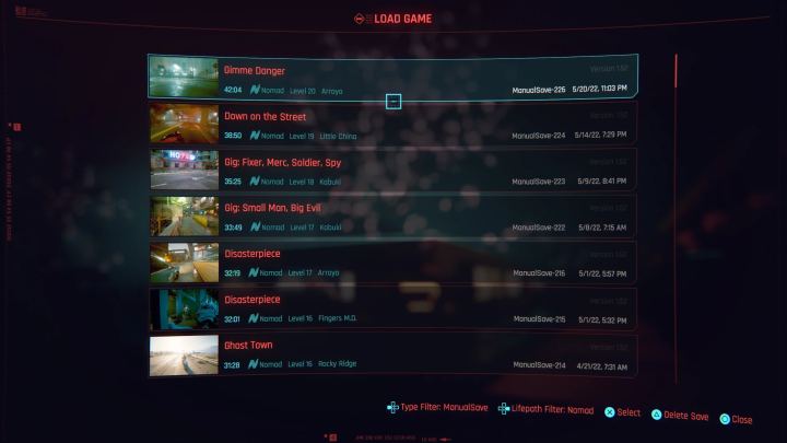 按人生轨迹和类型筛选存档（Filter Saves by Lifepath and Type）